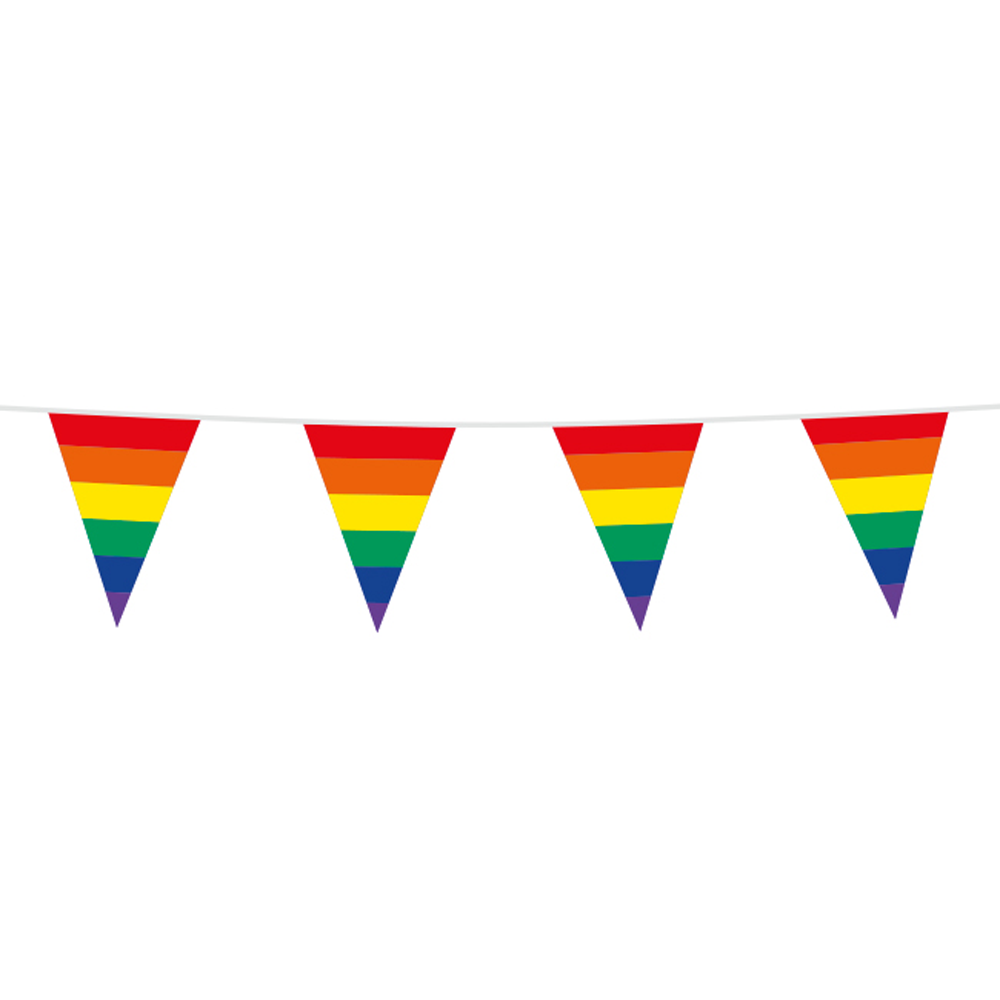 Regenbogen Wimpelkette 10m | Große Pride Girlande 20x30 cm