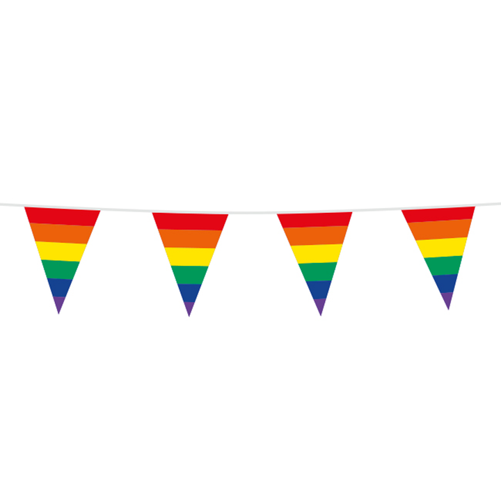 Regenbogen Wimpelkette 10m | Große Pride Girlande 20x30 cm