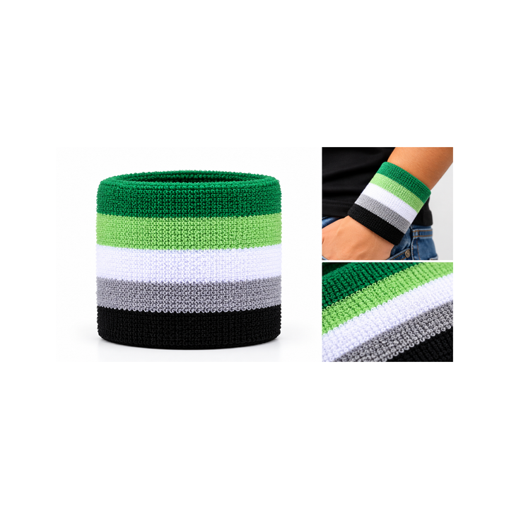 Aromantic Pride Schweissband aus Frottee mit Produkt-, Trage- und Detailansicht