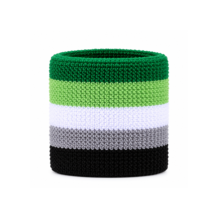 Aromantic Pride Schweissband aus Frottee in Dunkelgrün, Hellgrün, Weiss, Grau und Schwarz