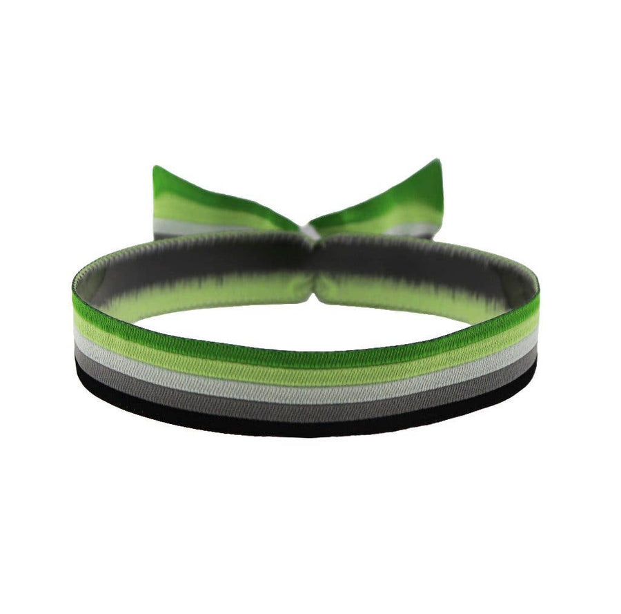 Aromantisch Pride Armband aus Stoff in Grün Weiß Schwarz als Festival Bändchen
