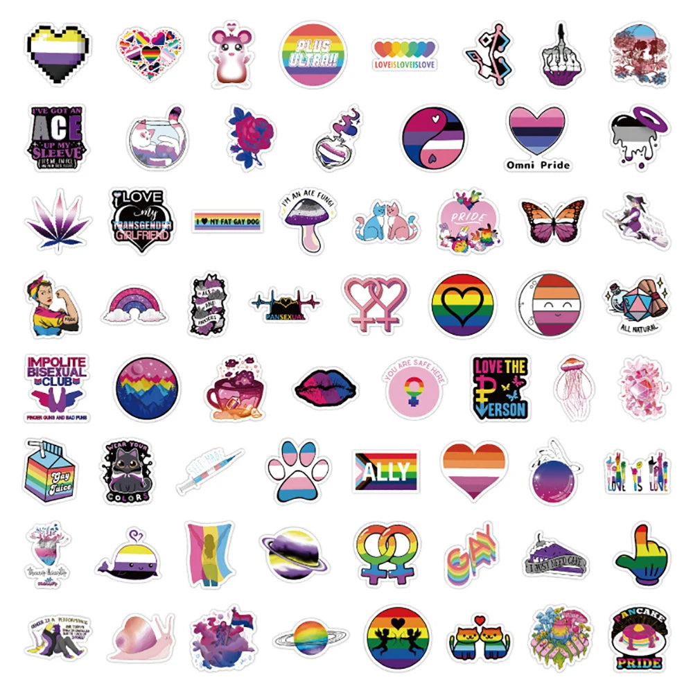 LGBTQIA+ Aufkleber Set mit 50 Pride Motiven – Regenbogen Sticker