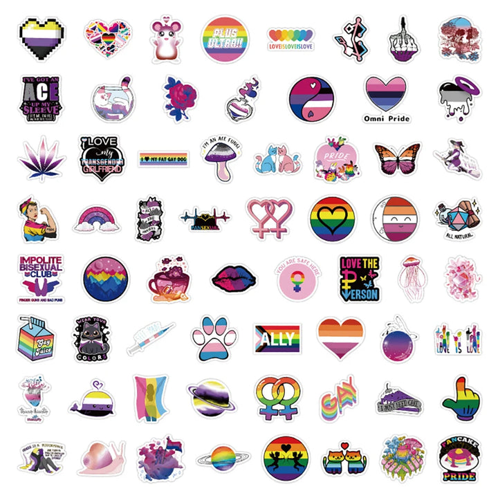 LGBTQIA+ Aufkleber Set mit 50 Pride Motiven – Regenbogen Sticker