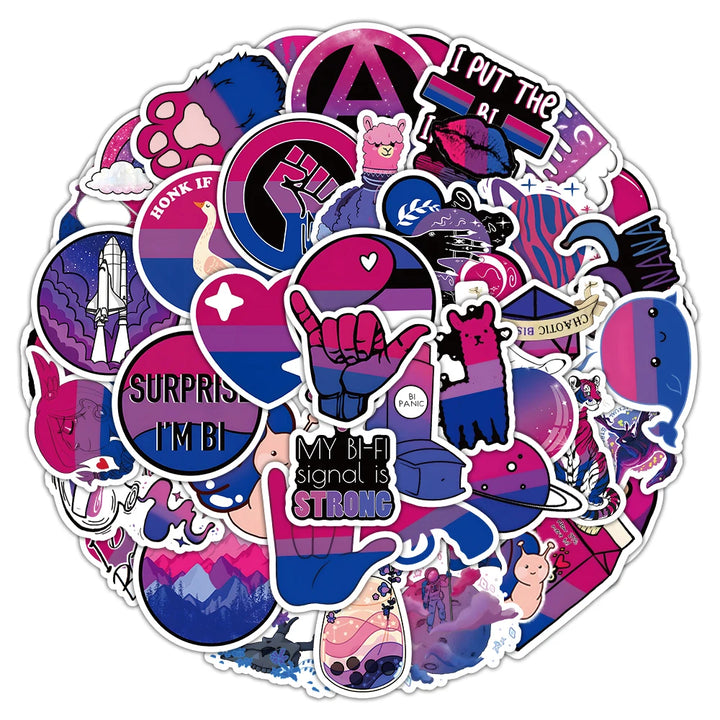 Bisexual Pride Sticker Set mit 60 Aufklebern in den Farben der Bi-Flagge – bunte LGBTQ+ Sticker für Pride, Laptop & Events
