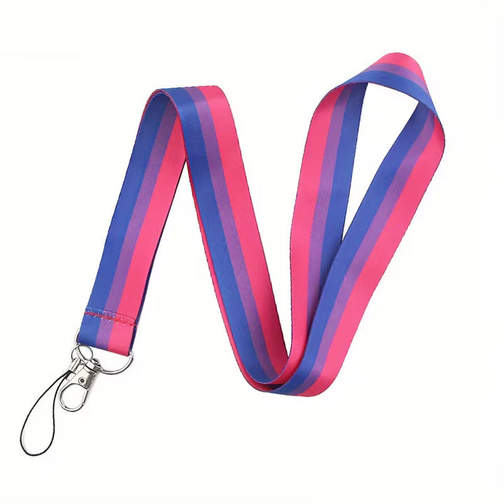 Bisexuell Pride Lanyard in Pink, Lila und Blau mit Metallhaken