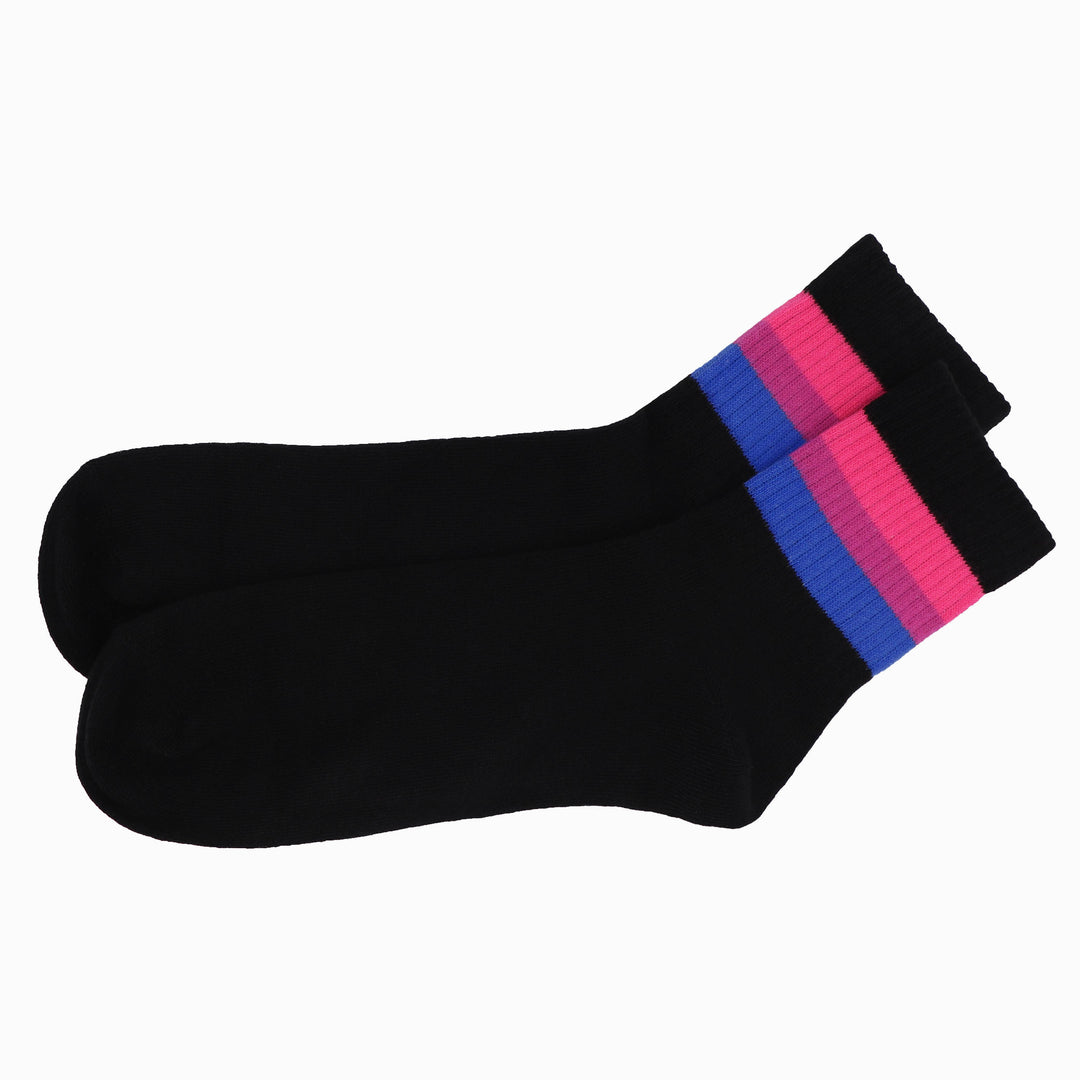 Bisexuell Pride Socken aus 100% Baumwolle mit pink, lila und blauen Streifen – LGBTQIA+ Pride Accessoire