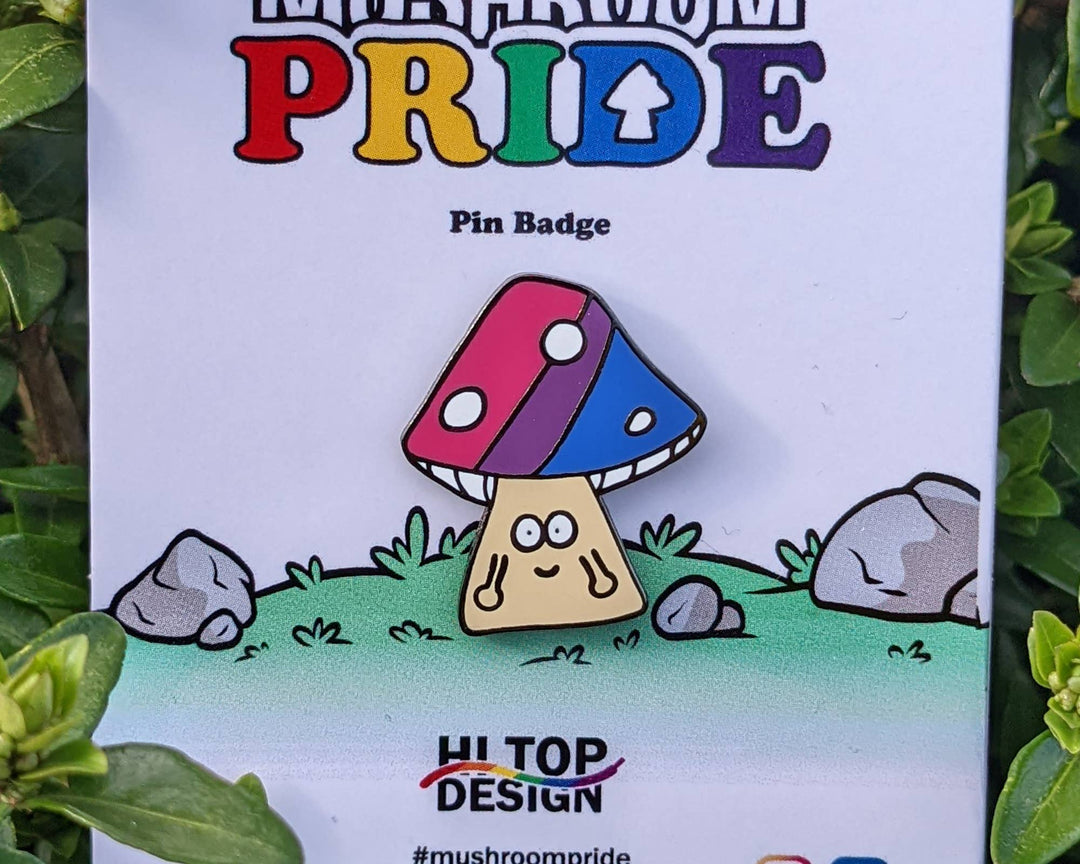 Bisexueller Pride Pilz Emaille Pin Detailaufnahme – LGBTQIA+ Anstecknadel ca. 25 mm mit Metallnadel