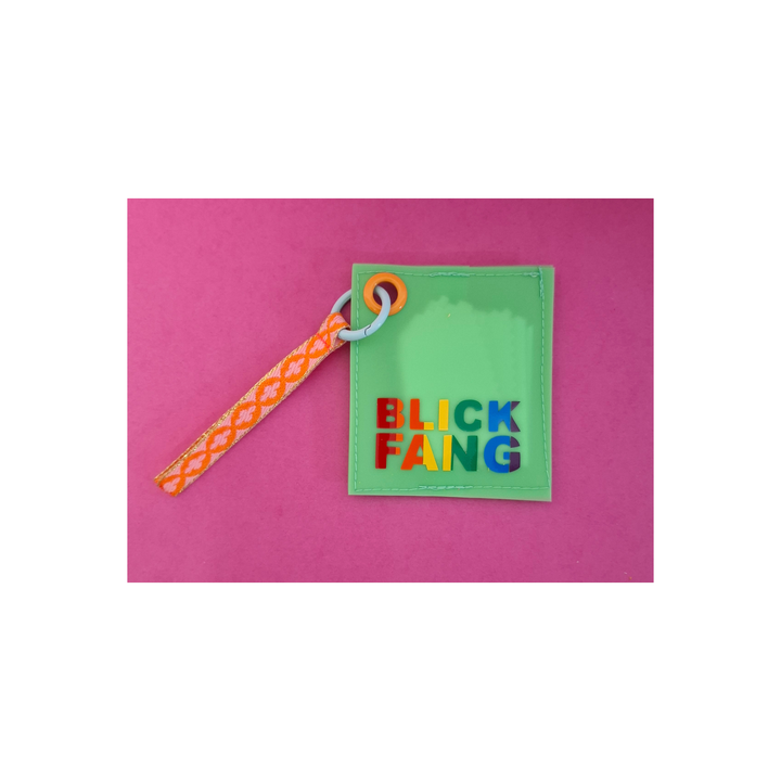 Handgemachte Brillenputztuch-Tasche «BLICKFANG» aus mintgrünem Jelly Vinyl mit Spruchband, Pride Sonderedition von Rain4Flowers