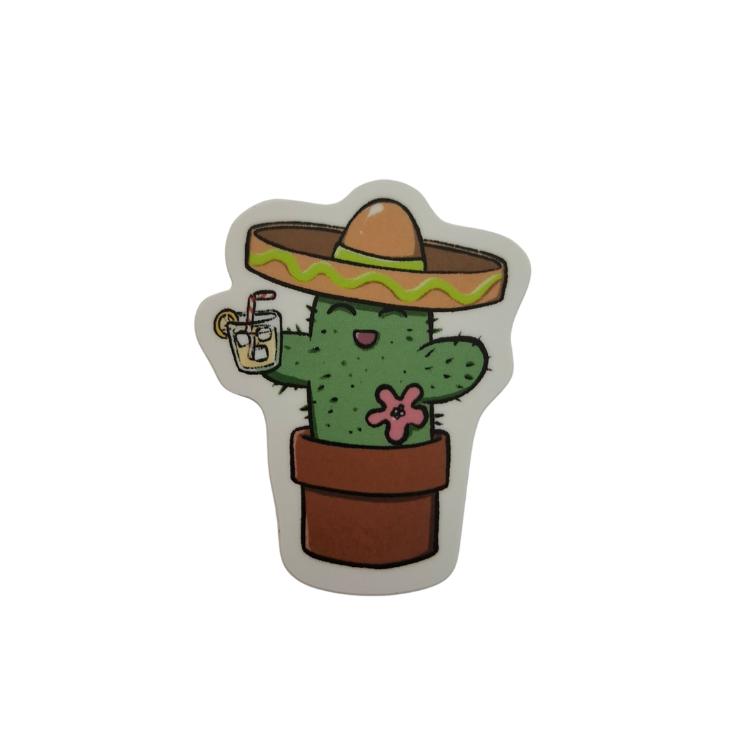 El Kaktus Sticker von Michellitart mit Sombrero, Getränk und Blume im Blumentopf. Niedlicher Kawaii-Sticker aus der Schweiz.