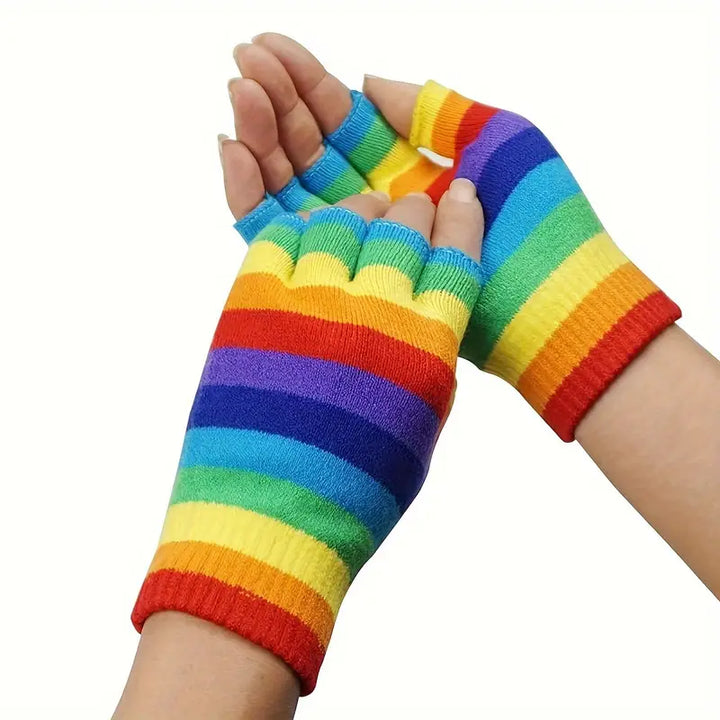 Fingerlose Regenbogen Handschuhe aus weichem Polyester – Pride Accessoire für CSD, Festivals und Partys
