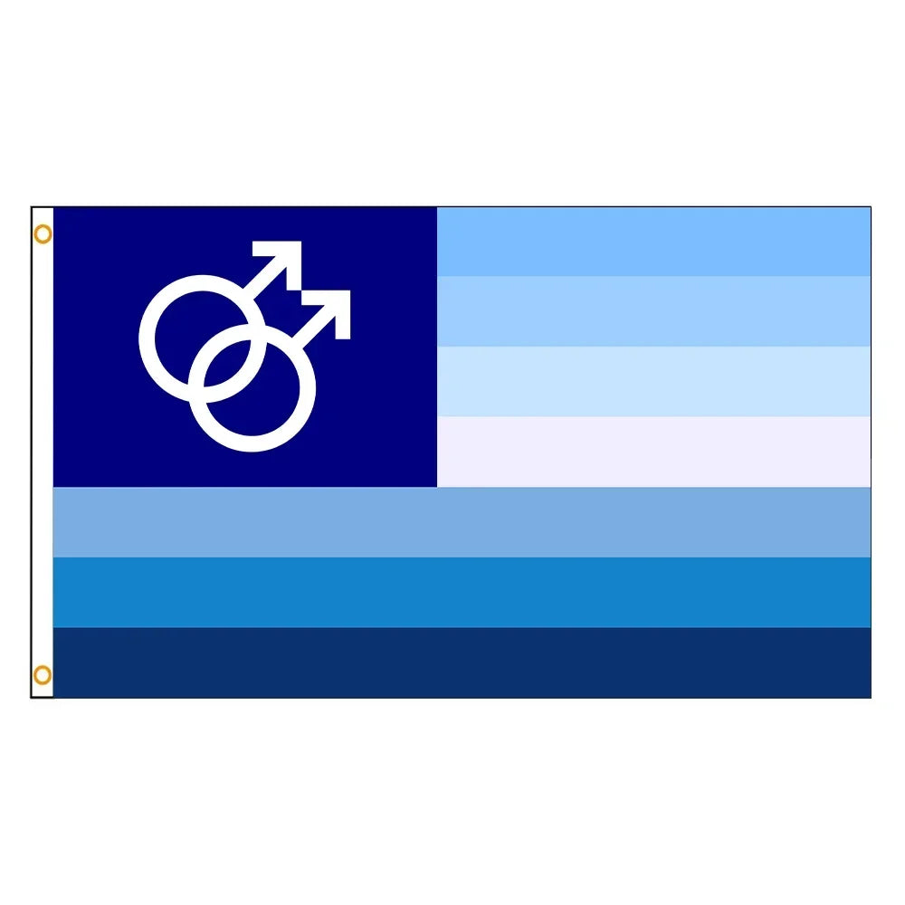 Gay Regenbogen Fahne in Blautönen mit männlichem Doppelsymbol
