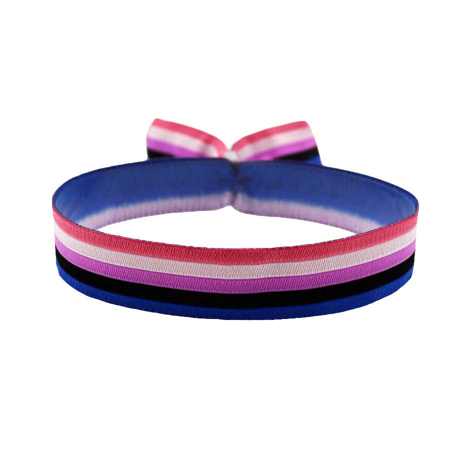 Genderfluid Pride Festivalarmband mit Flaggenfarben Pink Weiß Lila Schwarz Blau aus Stoff mit Metallverschluss