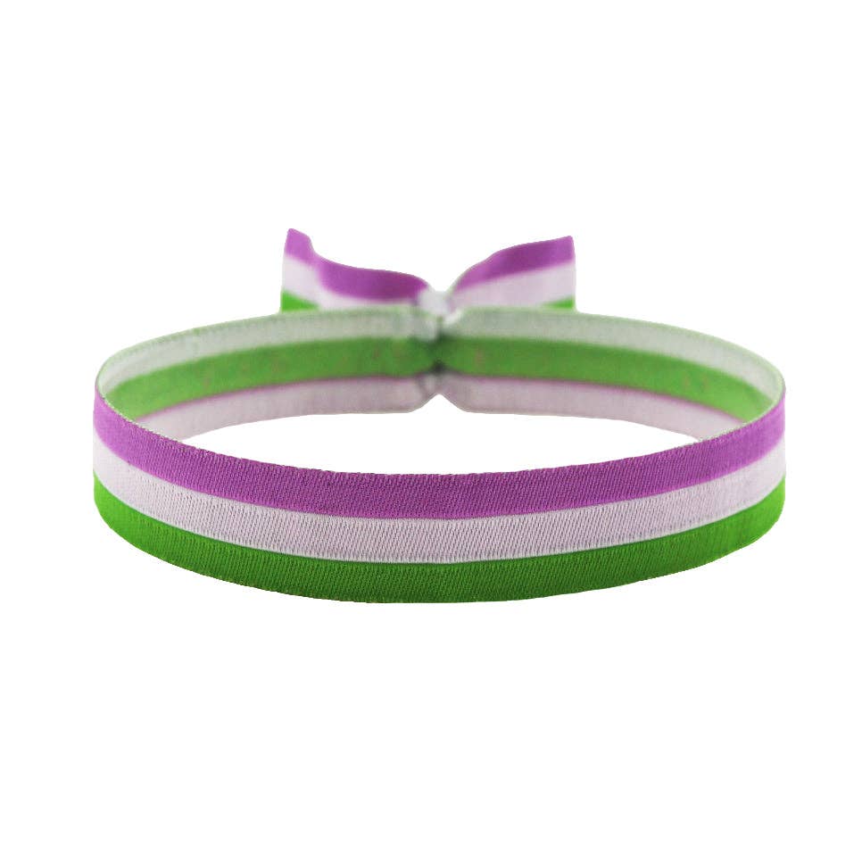 Genderqueer Pride Festivalarmband mit Flaggenfarben Lavendel Weiß Grün aus Stoff mit Metallverschluss