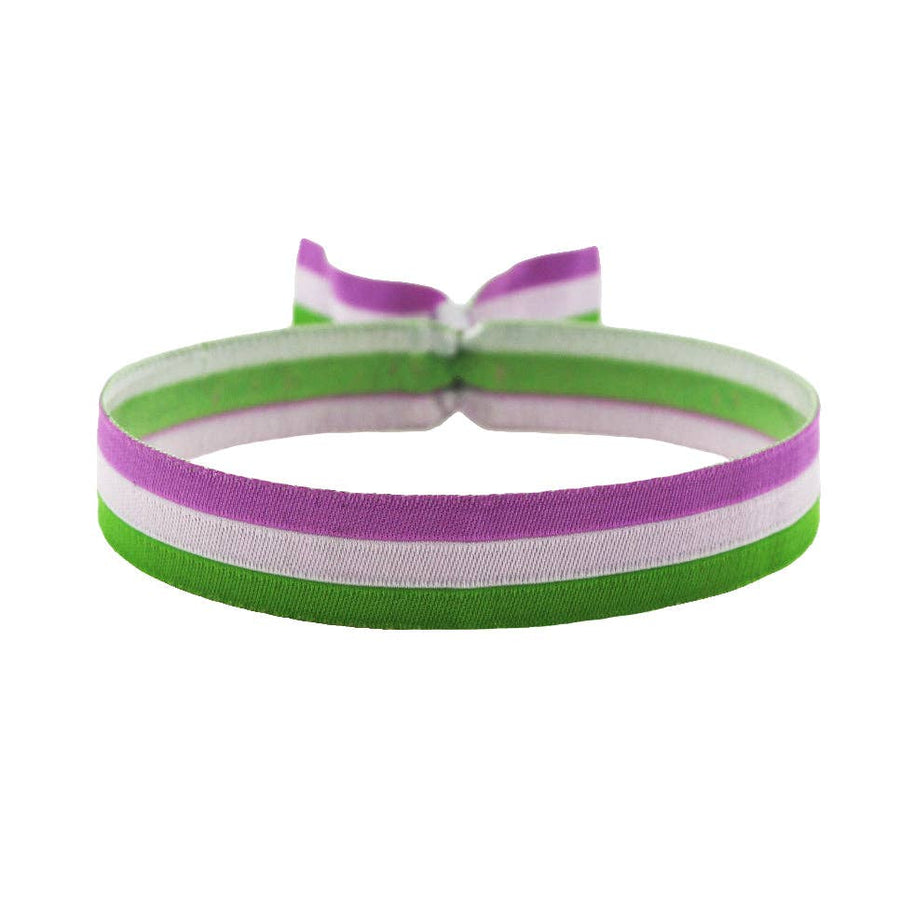 Genderqueer Pride Festivalarmband mit Flaggenfarben Lavendel Weiß Grün aus Stoff mit Metallverschluss