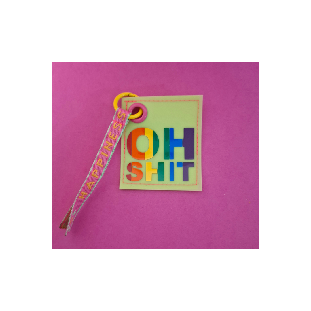 Handgemachter Hundesäckli-Beutel mit buntem «OH SHIT»-Aufdruck und HAPPINESS-Spruchband, Pride Sonderedition von Rain4Flowers für Rainbowsheep