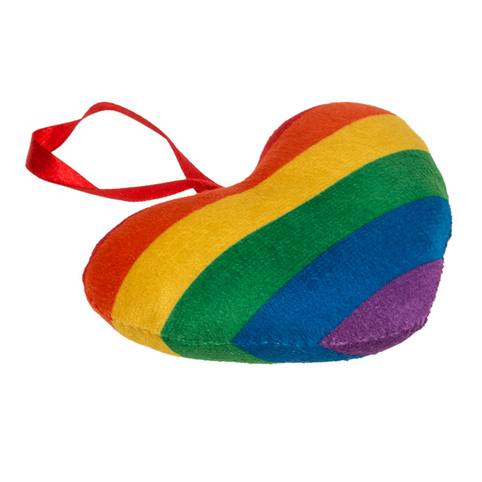Weiches, 10 cm großes Plüschherz in Regenbogenfarben. Symbol für Liebe und Vielfalt, ideal für Pride-Events und als Geschenk.