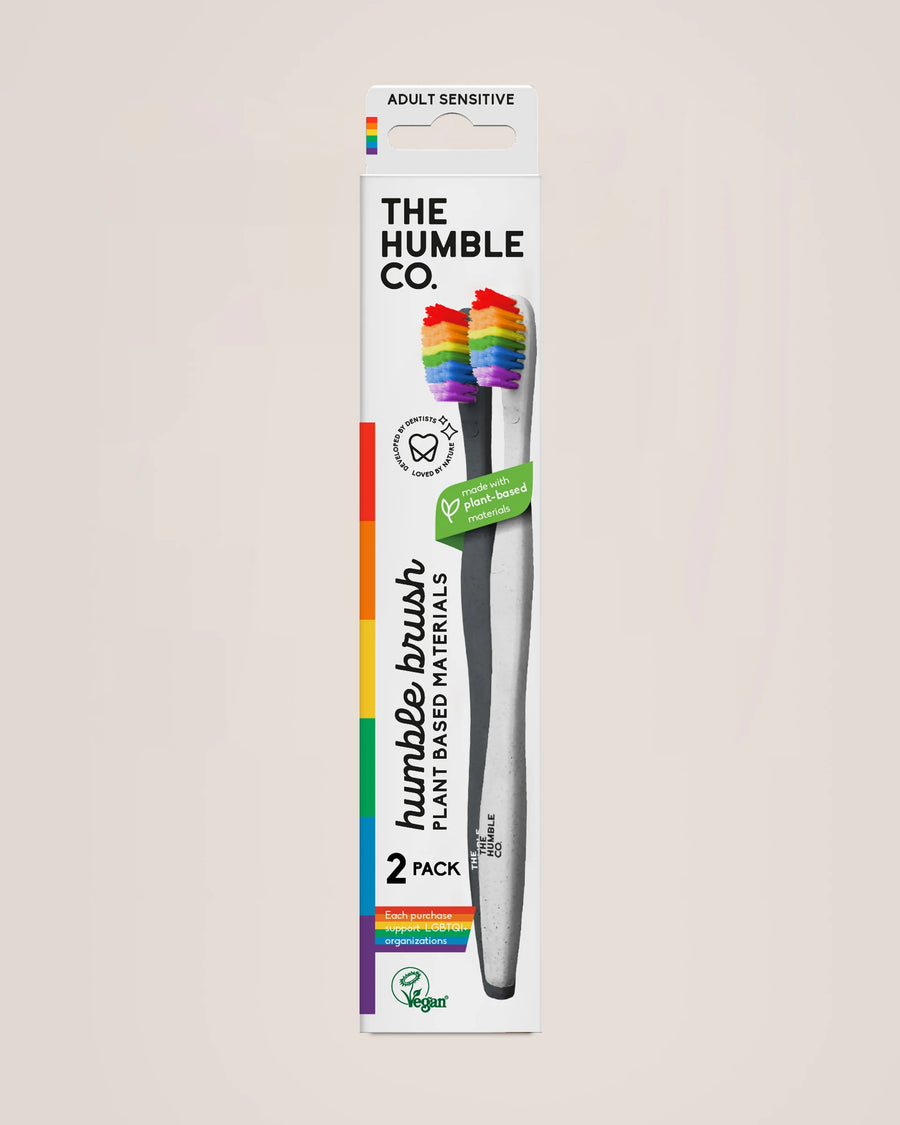 Nachhaltige Zahnbürste 2er-Set mit Regenbogenborsten – Pride Edition aus pflanzenbasierten Materialien, vegan und umweltfreundlich