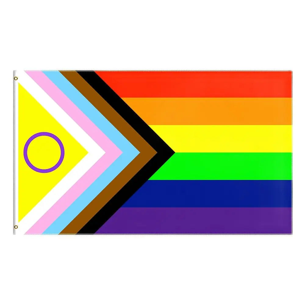 Intersex-inklusive Progress Pride Flag 150×90 cm LGBTQI+ Regenbogenfahne mit Chevron und Intersex-Symbol