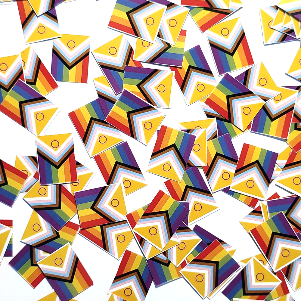 Tischkonfetti Pride Detail mit LGBTQIA Progress Flag Farben