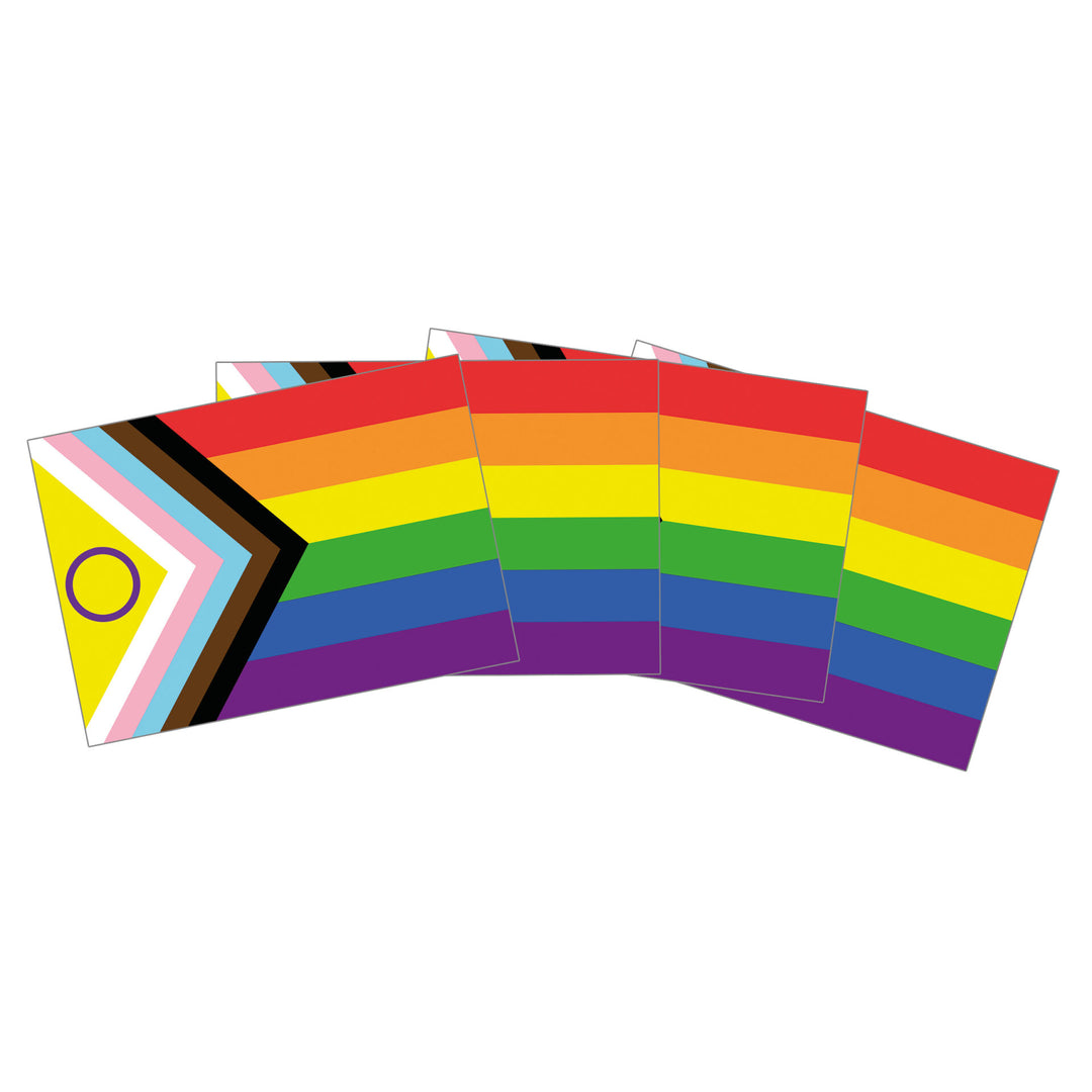 Intersex Progress Pride Sticker 7,4 x 5,2 cm mit Regenbogen-, Transgender-, BIPOC- und Intersex-Farben für Laptop, Trinkflasche, Auto oder Notizbuch.