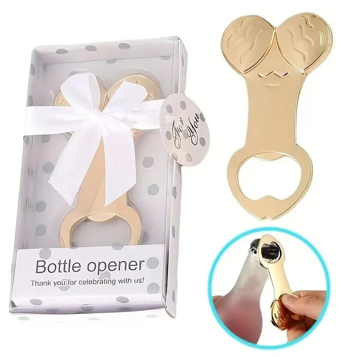 
Goldfarbener Flaschenöffner für Junggesellenabschied in Geschenkverpackung, praktisches Party-Accessoire und beliebtes Gastgeschenk.