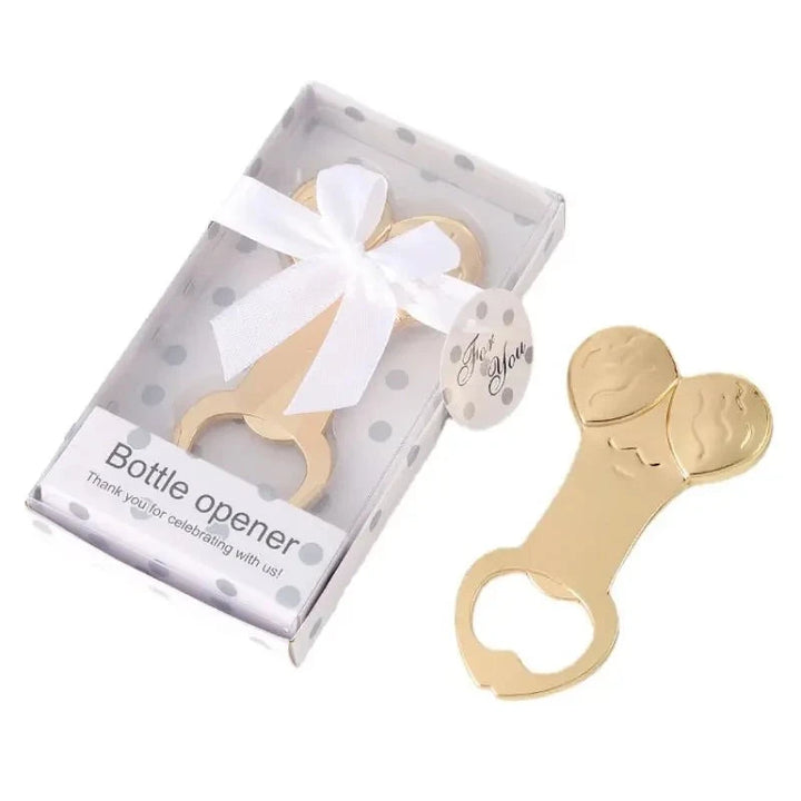 
Goldfarbener Flaschenöffner in Penisform als Party-Gag für Junggesellenabschied, Geschenkidee für Feiern und Events.