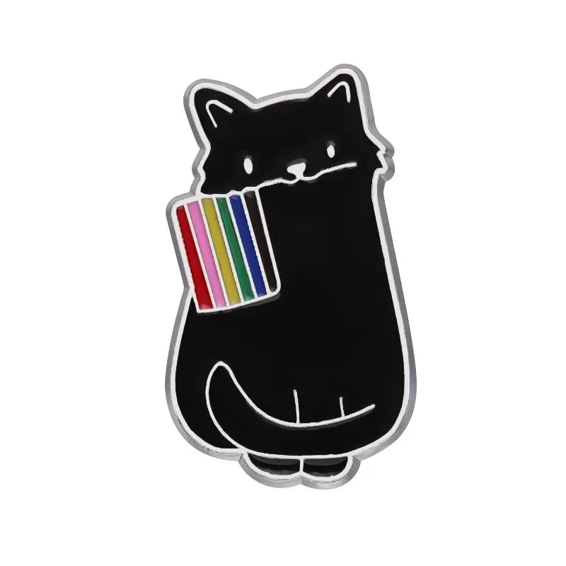 Schwarzer Katzen-Pin aus Emaille mit Regenbogen-Pride-Motiv