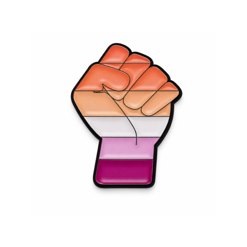 Lesben Lesbian Pride Pin mit erhobener Faust in den Farben der Lesbenflagge – LGBTQIA+ Symbol für Empowerment und Sichtbarkeit
