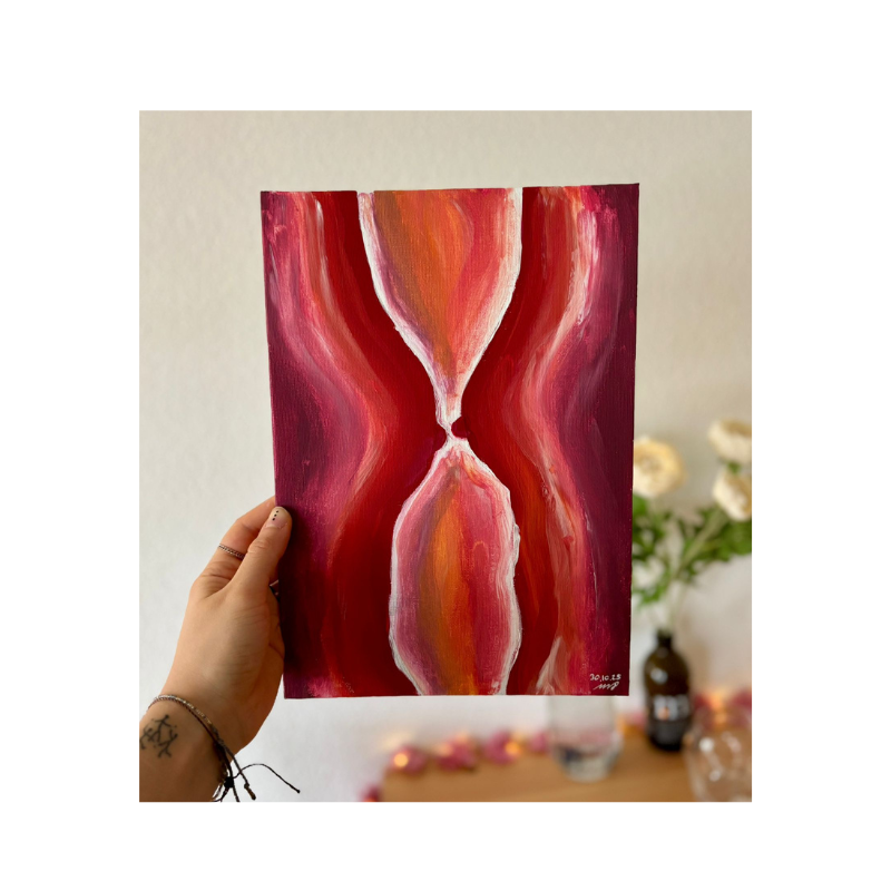 Abstraktes lesbisches Acrylgemälde in Pride-Farben auf Canvas, dargestellt als intime feminine Formen, handgemalte LGBTQIA+ Kunst