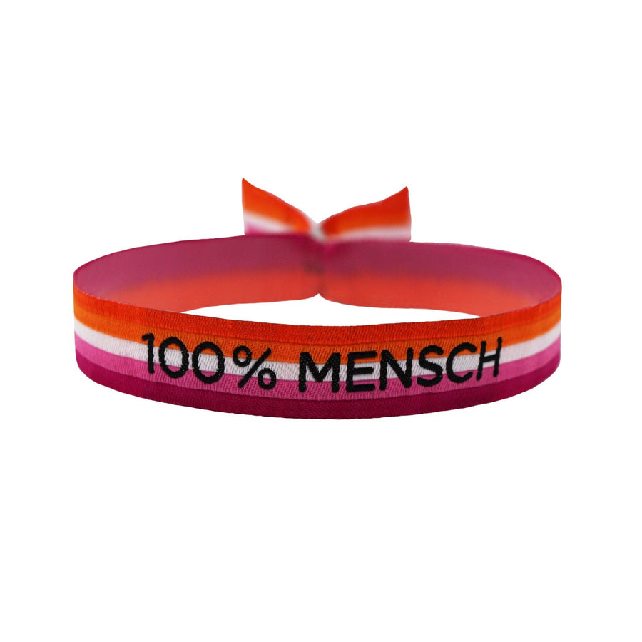Lesbian Pride Armband „100% Mensch“ mit Farben der Lesbian Pride Flag – LGBTQIA+ Stoffband