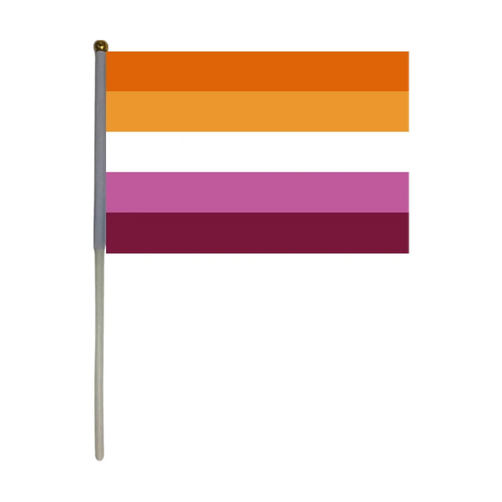 Lesbische Pride Handflagge mit den Farben der Sunset Lesbian Flag