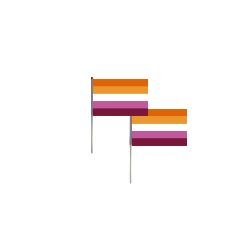Zwei lesbische Pride Handflaggen mit den Farben der Sunset Lesbian Flag