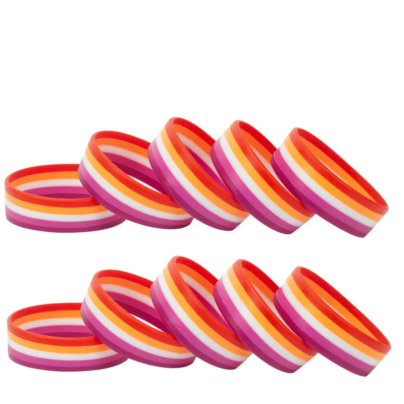 Silikon Armband in den Farben der Lesben Flagge.