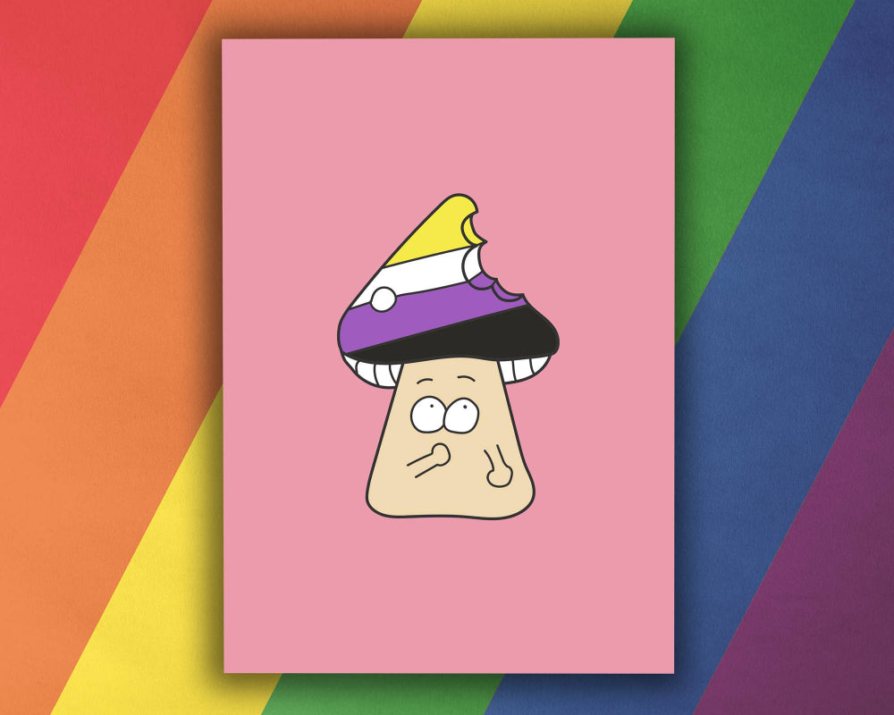 Nicht binäre Pride Grußkarte mit Pilz Design LGBTQ Geschenkidee