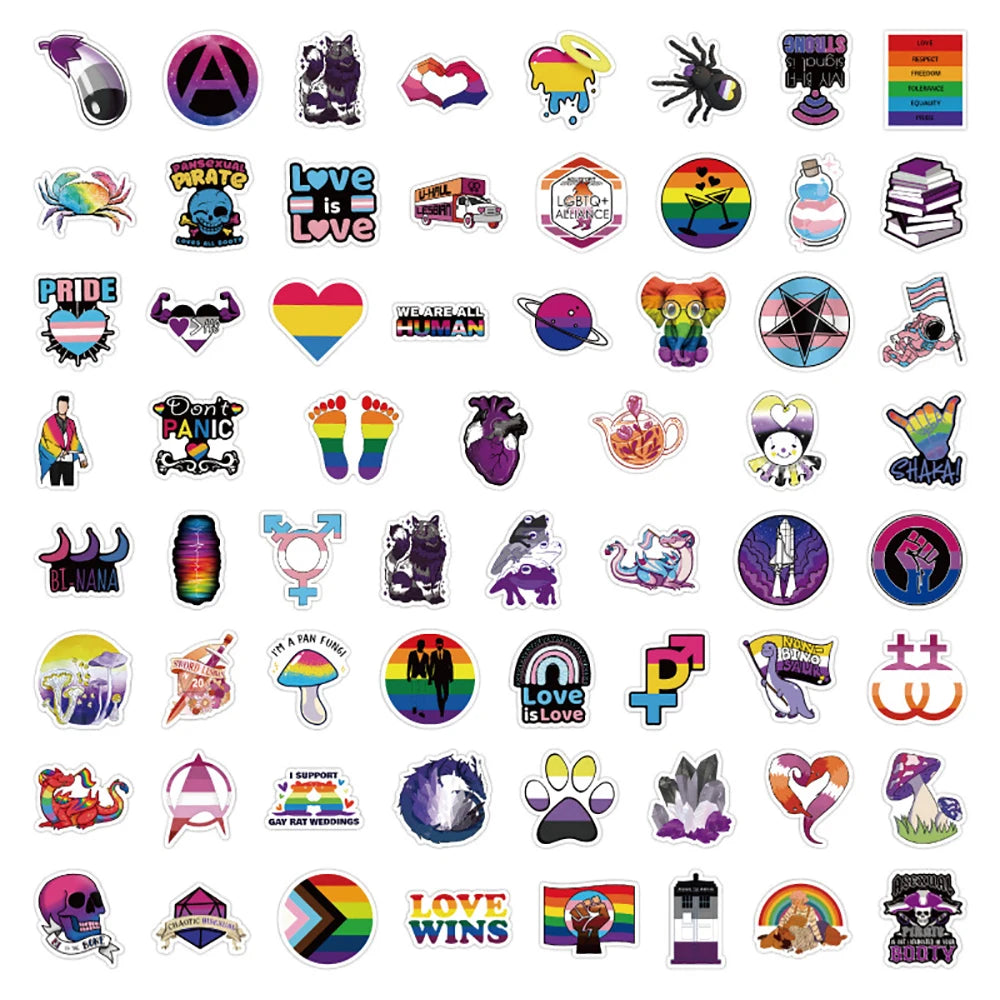 LGBTQIA+ Aufkleber Set mit 50 Pride Motiven – Regenbogen Sticker