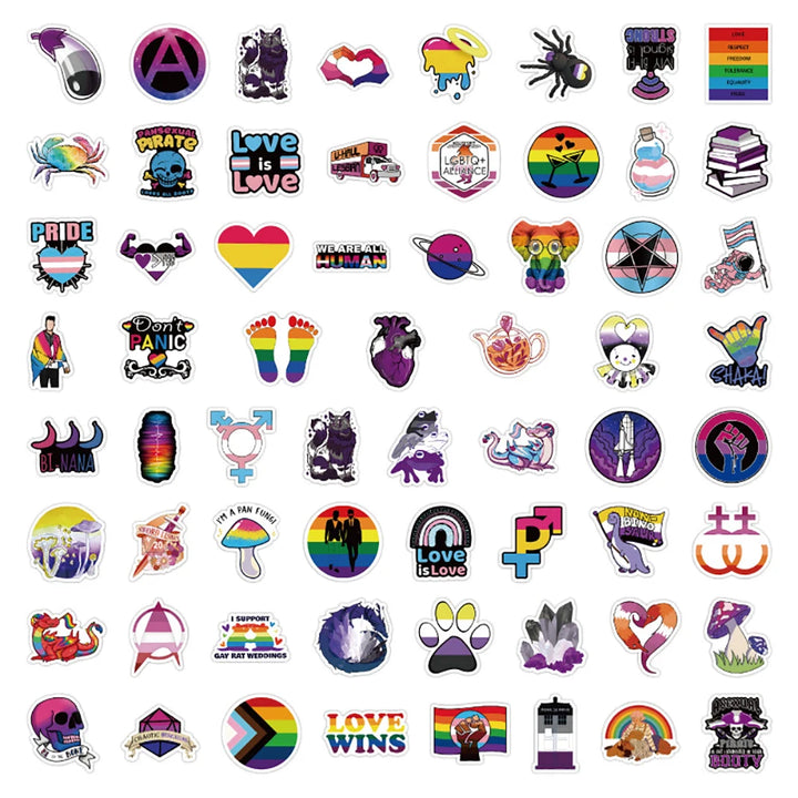LGBTQIA+ Aufkleber Set mit 50 Pride Motiven – Regenbogen Sticker