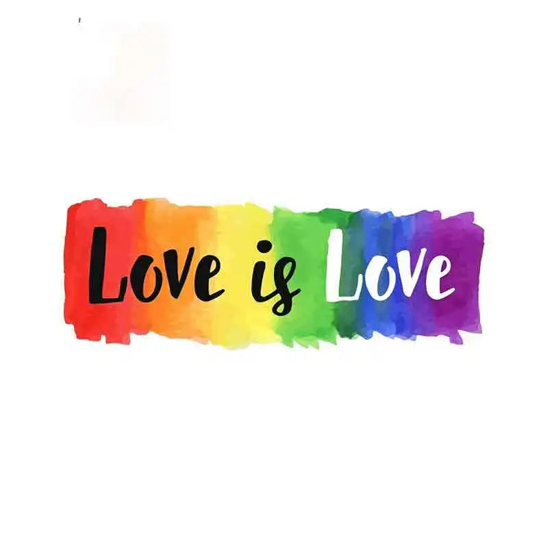 Love is Love Aufkleber mit Regenbogen Hintergrund im Pride Design
