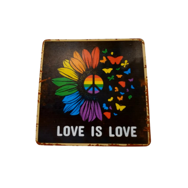 Love is Love Pride Magnet mit Regenbogenblume – LGBTQIA+ Kühlschrankmagnet als Symbol für Liebe, Vielfalt und Akzeptanz