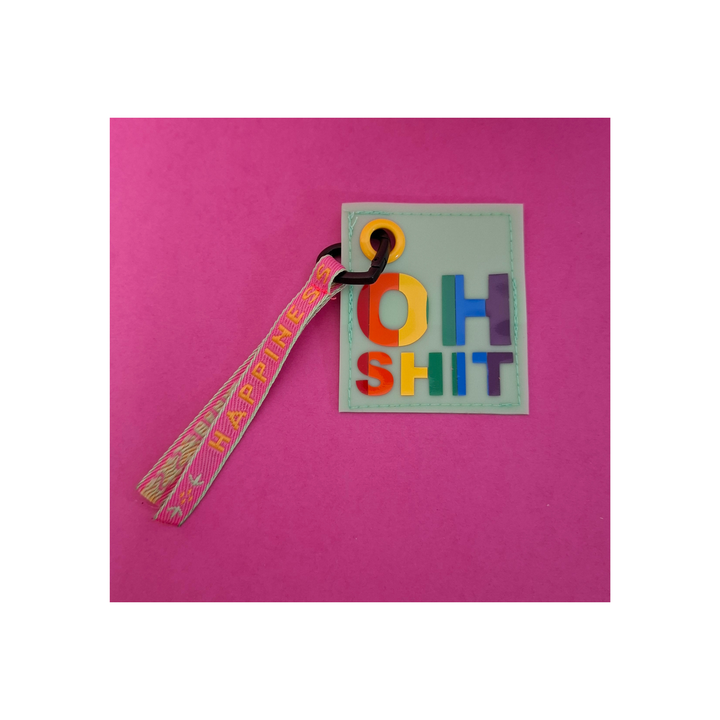 Handgemachter Hundesäckli-Beutel mit buntem «OH SHIT»-Aufdruck und HAPPINESS-Spruchband, Pride Sonderedition von Rain4Flowers