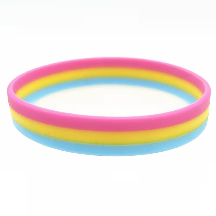 Pansexuelles Pride Armband aus Silikon in Pink, Gelb und Blau – Farben der Pansexual Flagge