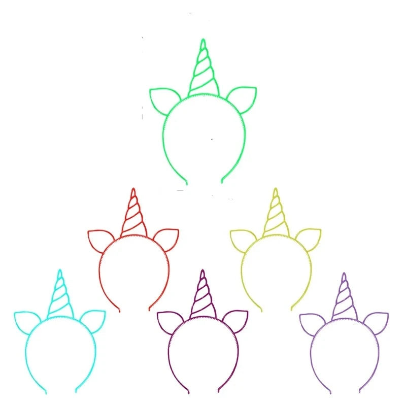 Leuchtende Einhorn-Haarreifen mit Ohren im Neon-Design in sechs verschiedenen Farben, ideal für Partys und Events.