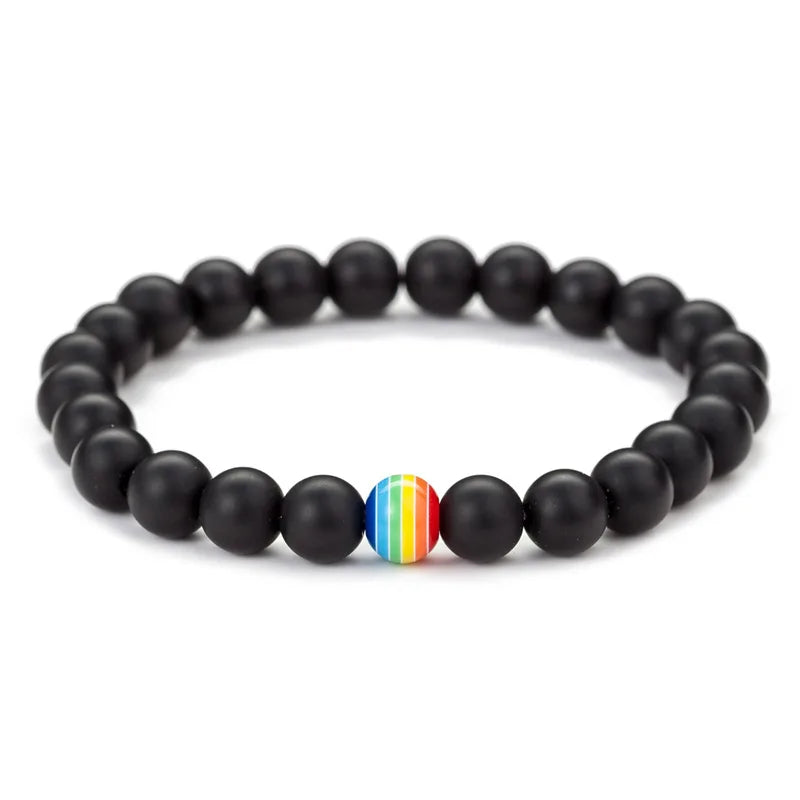 Schwarzes Perlenarmband mit Regenbogen-Perle