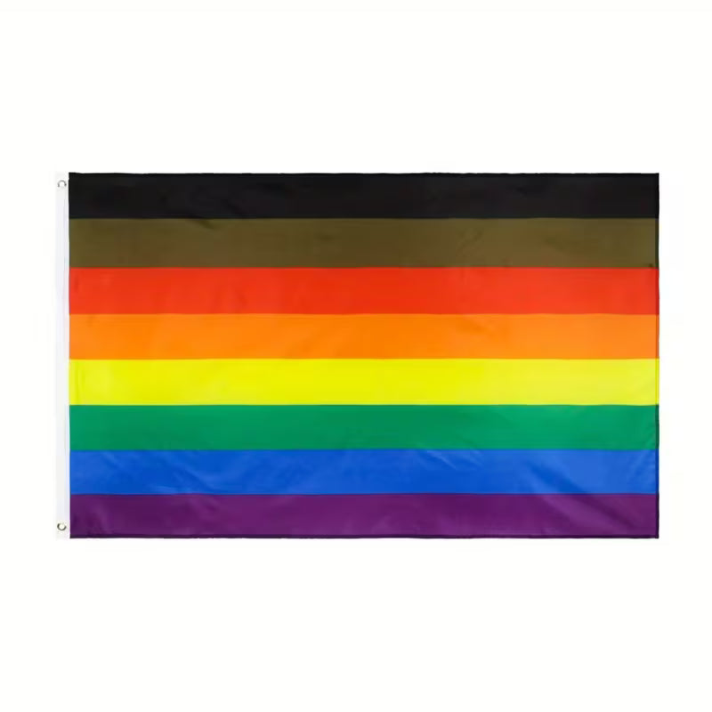 Philadelphia Pride Flagge aus Polyester mit schwarzen, braunen und Regenbogenstreifen im Format 90 × 150 cm – LGBTQIA+ Fahne für Pride, CSD und Dekoration.