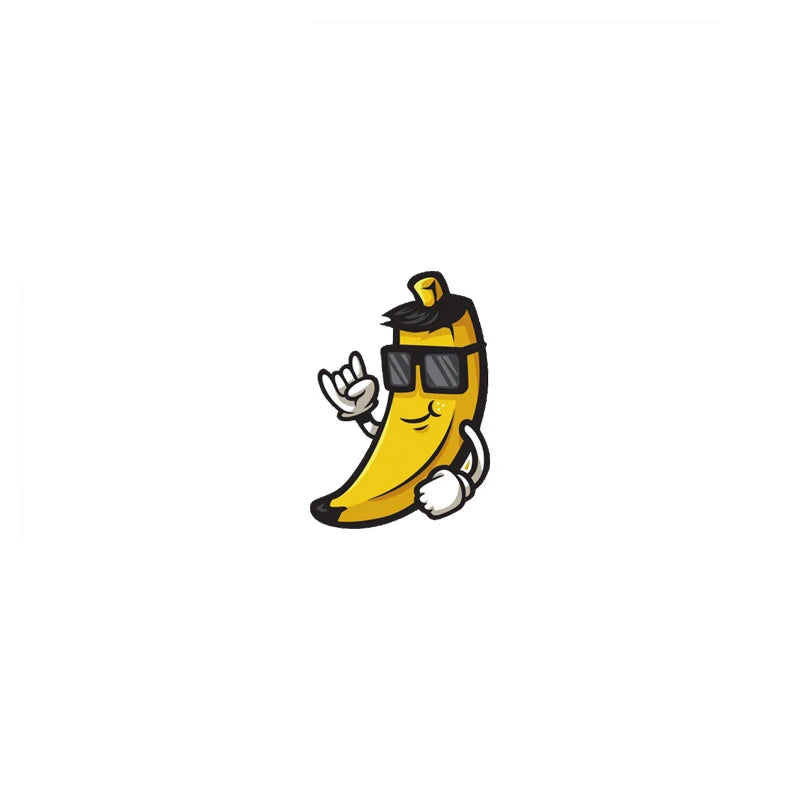 Lustiger Acryl-Pin in Form einer Banane mit Sonnenbrille, Rockhand-Geste und cooler Frisur – Comic-Design mit lässigem Ausdruck.