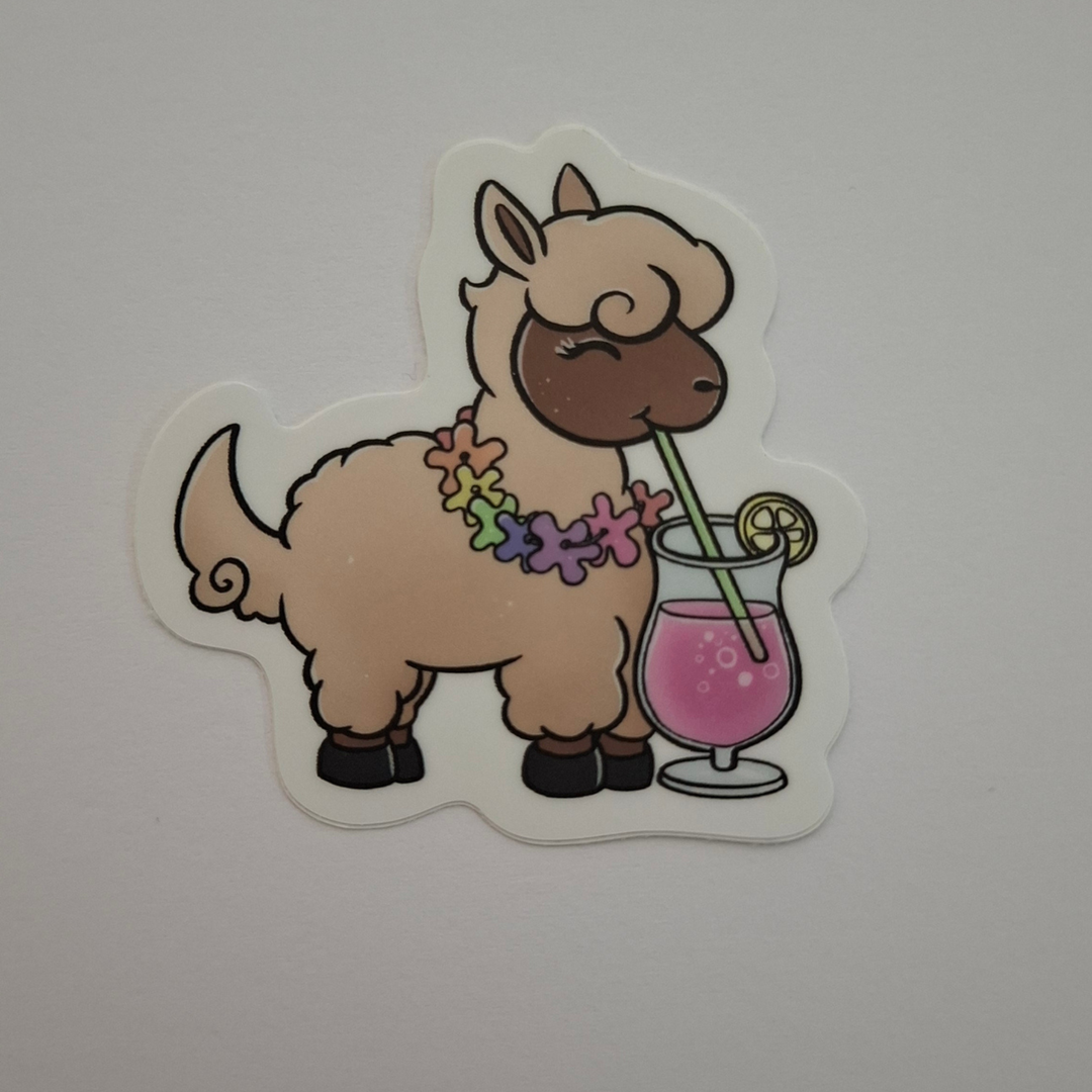 Piña Colama Sticker von Michellitart. Niedliches Lama mit Blumenkette und Cocktail. Perfekt für Laptop, Trinkflasche, Notizbuch und Handyhülle.