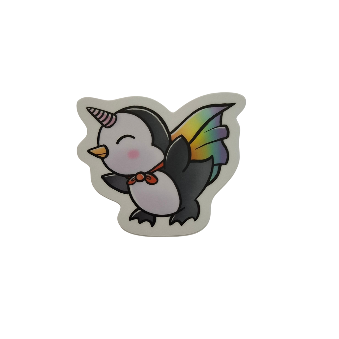 Pingucorn Sticker von Michellitart. Niedlicher Pinguin mit Einhornhorn und Regenbogenflügeln. Perfekt für Laptop, Trinkflasche und Notizbuch.