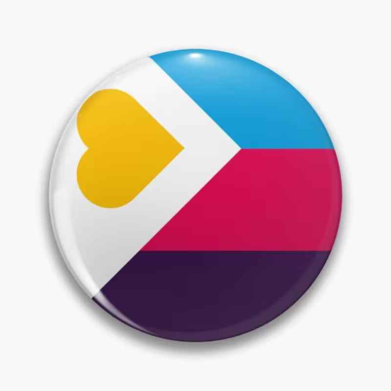 Polyamorie Pride Button mit gelbem Herz rund