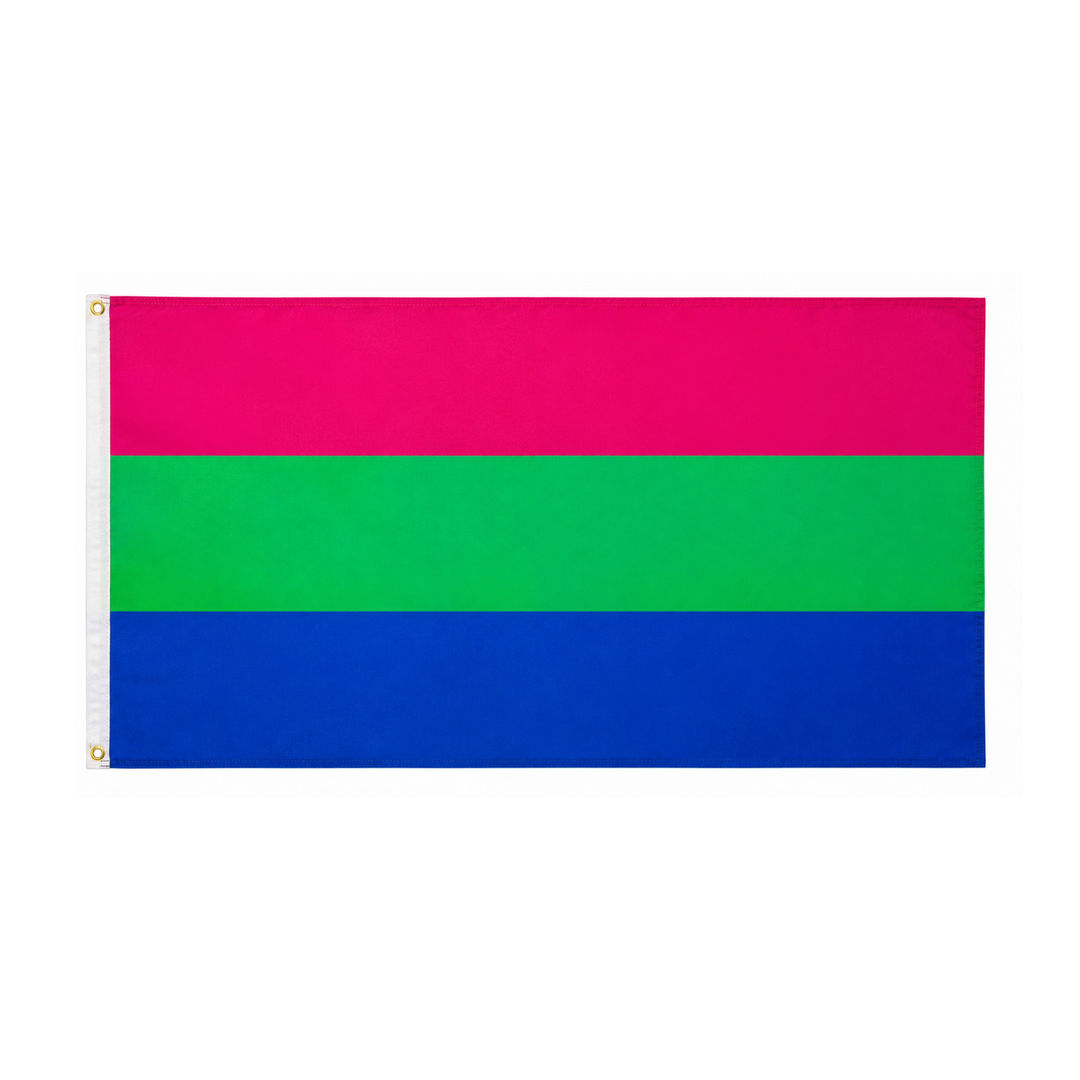 Polysexuelle Pride Fahne 90 × 150 cm aus Polyester in Pink, Grün und Blau – LGBTQIA+ Flagge für Pride, CSD und Dekoration.