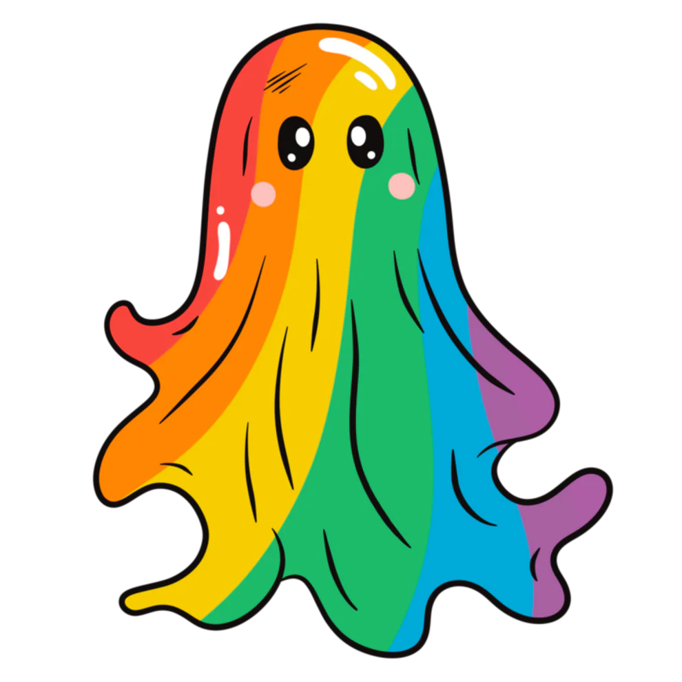 Pride Aufkleber „Rainbow Ghost“ – süßer Regenbogengeist im Pride-Design, hochwertiger Vinyl Sticker für Laptop, Flasche & Journal
