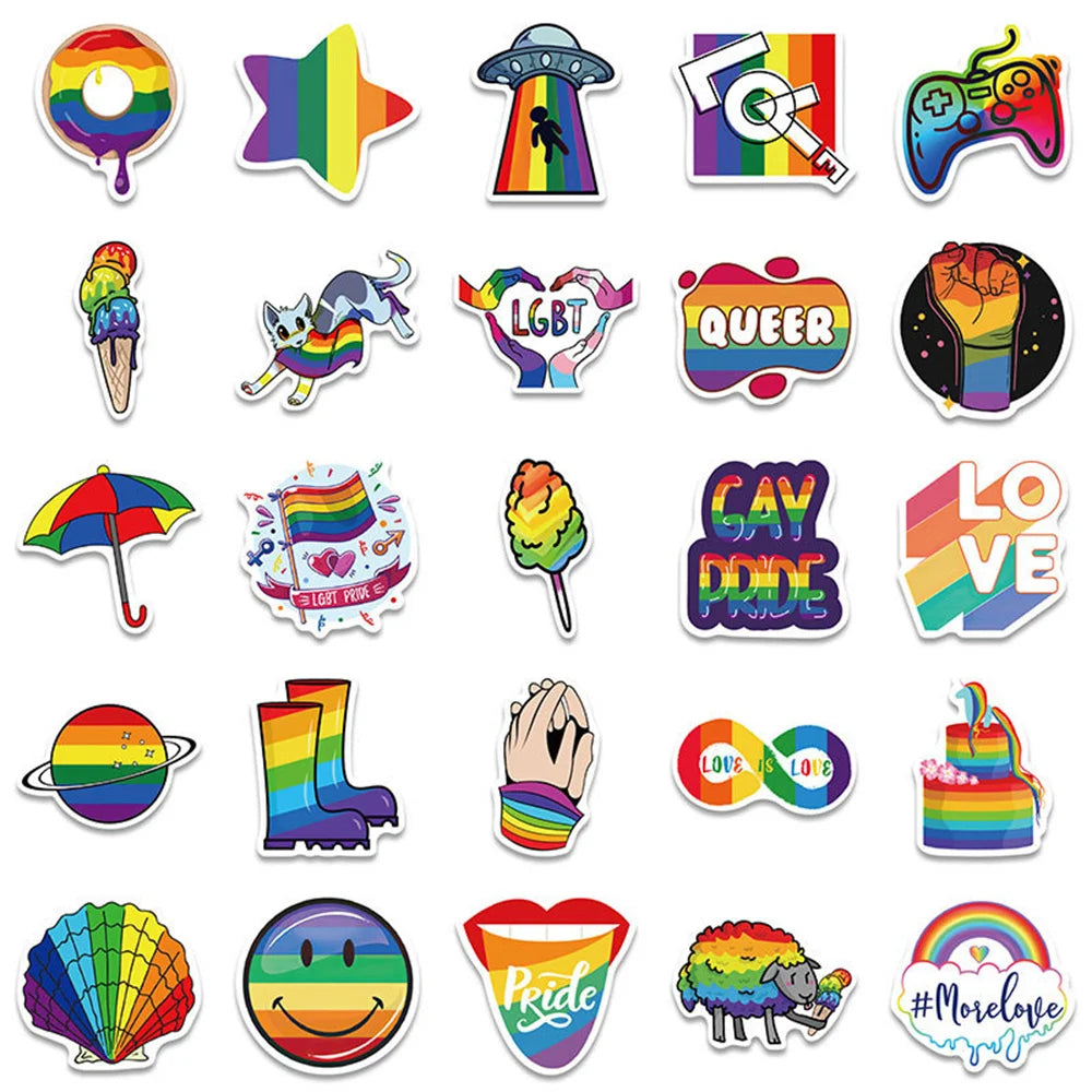 Pride Sticker Set mit Regenbogen Motiven – 50 LGBTQ+ Aufkleber